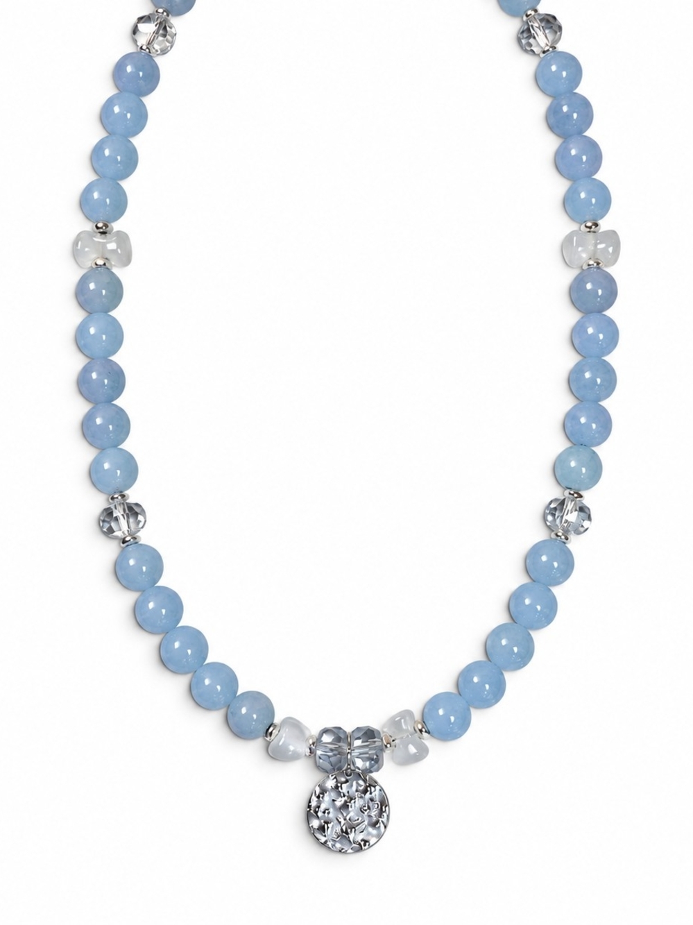 8 mm Aquamarine Beaded Pendant Necklace